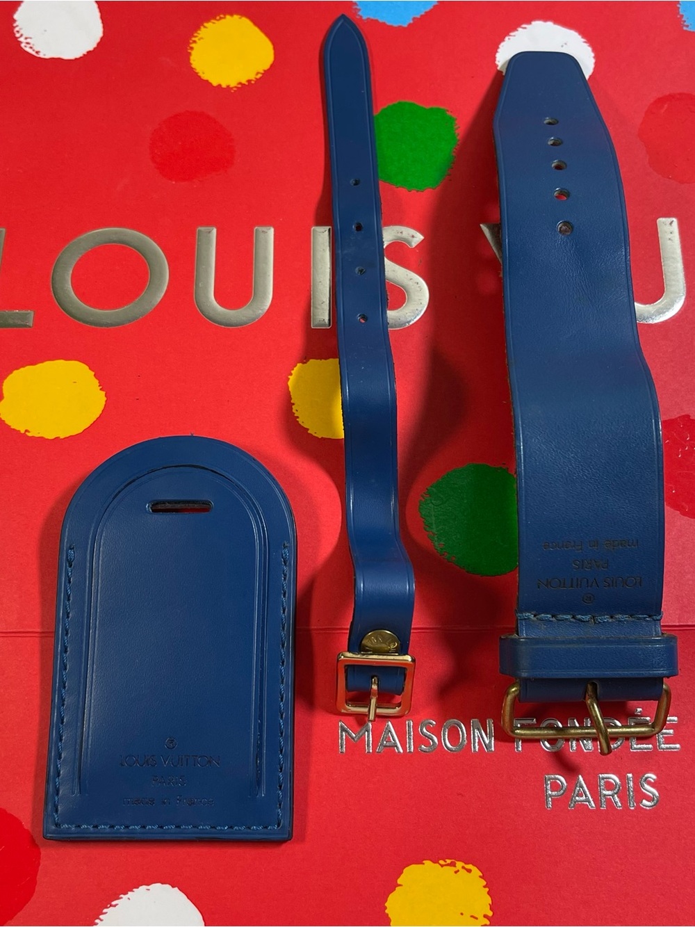 Louis Vuitton Blue Luggage Tag & Poignet w/Free Non LV Clasp. Gold Hardware - Picture 15 of 16